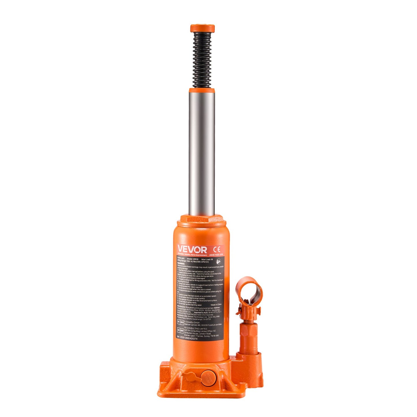Hydraulic Bottle Jack, 6 Ton Load Capacity, 195-375 mm Lifting Range, Heavy Duty Hydraulic Welded Bottle Jack for Car, SUV, Pickup, Auto Repair, House Lift and Agricultural Equipment, Orange