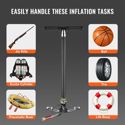 PCP Hand Pump, 4 Stage, 30Mpa 4500 PSI High Pressure PCP Air Rifile Filling Stirrup Pump with Oil-Moisture Filter Pressure Gauge, Stainless Steel for Airguns Scuba Tank Paintball Filling Tire