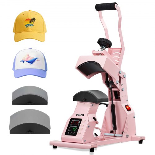 Hat Heat Press Machine, with 2pcs Interchangeable Platens, Precise Temperature and Time Control, Hat Press for HTV Iron On and Sublimation Projects, for Caps, Headbands, Cuffs, Face Masks, Pink