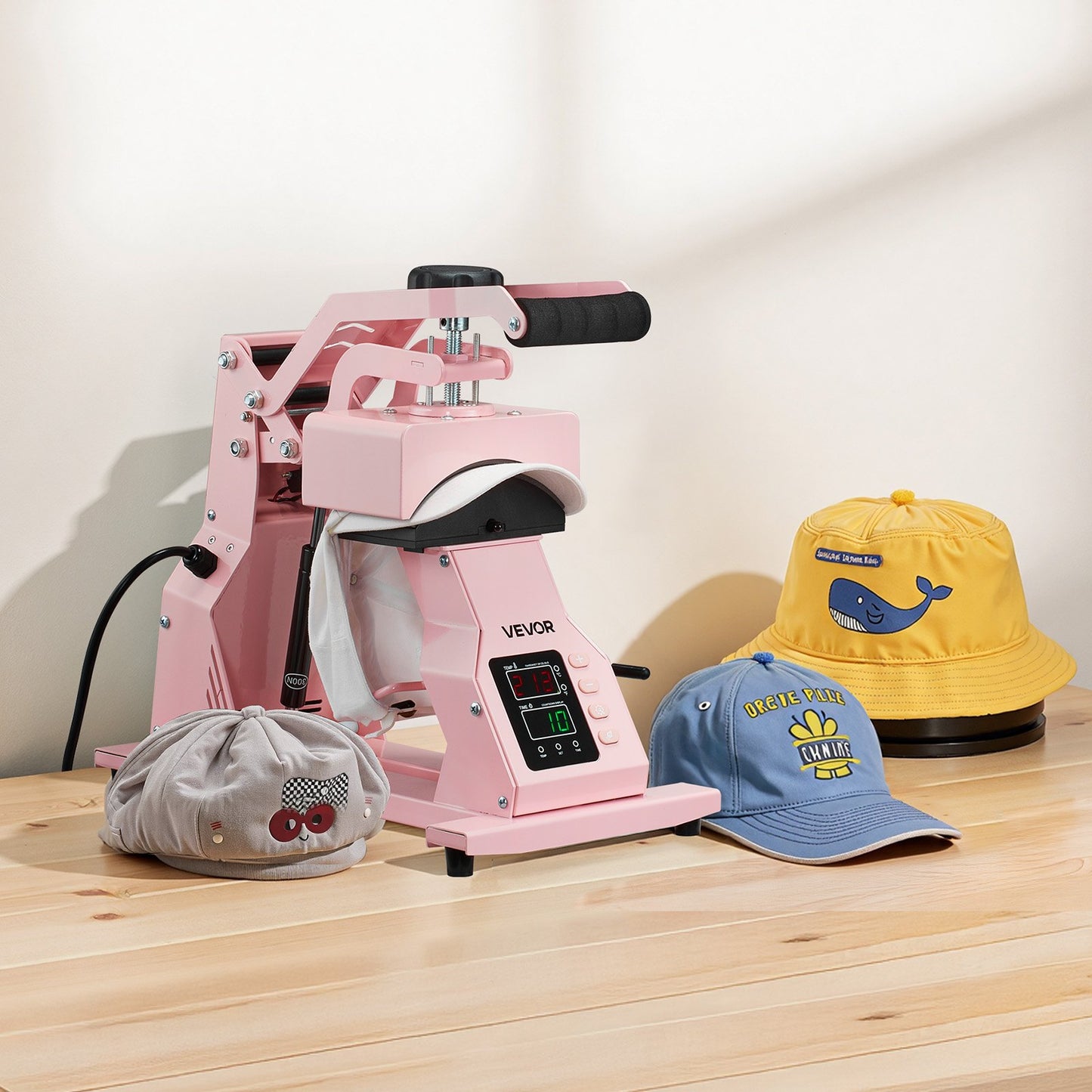 Hat Heat Press Machine, with 4pcs Interchangeable Platens, Precise Temperature and Time Control, Hat Press for HTV Iron On and Sublimation Projects, for Caps, Headbands, Cuffs, Face Masks, Pink