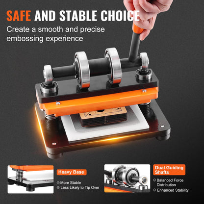 Läderskärmaskin, 18 x 10 cm präglingsplatta, manuell stans, 1,2 cm tryckslag för läderprägling, stansmaskin med dubbla styraxlar för olika material