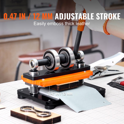 Läderskärmaskin, 18 x 10 cm präglingsplatta, manuell stans, 1,2 cm tryckslag för läderprägling, stansmaskin med dubbla styraxlar för olika material