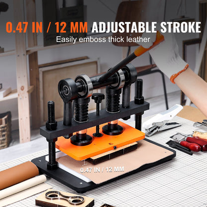Läderskärmaskin, 25,9 x 15 cm präglingsplatta, manuell stans, 1,2 cm tryckslag, läderpräglingsmaskin med dubbla styraxlar för olika material