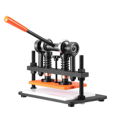 Läderskärmaskin, 25,9 x 15 cm präglingsplatta, manuell stans, 1,2 cm tryckslag, läderpräglingsmaskin med dubbla styraxlar för olika material