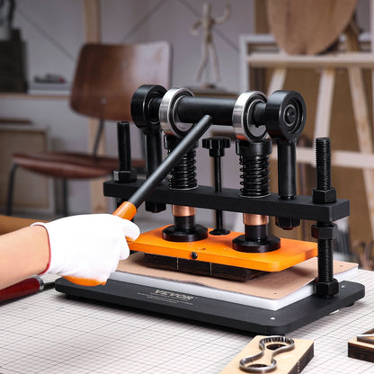 Läderskärmaskin, 25,9 x 12 cm präglingsplatta, manuell stans, 1,2 cm tryckslag, läderpräglingsmaskin med dubbla styraxlar för olika material