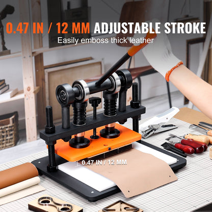 Leather Cutting Machine, 11 x 5.5 in Embossing Plate Manual Die Cutter, 0.47 in Pressure Stroke Leather Embossing Machine, Dual Guide Shafts Die Cut Machine for Various of Materials