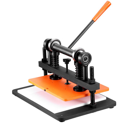 Läderskärmaskin, 36 x 25,9 cm präglingsplatta, manuell stans, 1,2 cm tryckslag, läderpräglingsmaskin med dubbla styraxlar för olika material