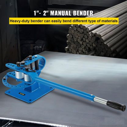 YP-9 Manual Bench Top Compact Bender Pipe Bending Machine 7 Dies 1-3inch Metal Fabrication Tube Rod Pipe Bender 44ft Mount Powdercoat Telescoping Handle Maximum 5/8 Thick 1-15/16inch Width