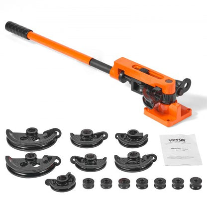 Pipe Tube Bender, 9.5mm to 25.4mm OD Manual Pipe Tube Bender with 7 Bending Dies, 180° Copper Aluminum Pipes Bending Tools for HVAC Air Conditioning Refrigerator Auto Repair