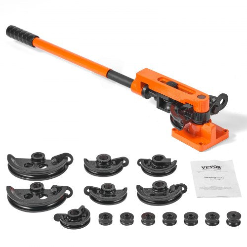 Pipe Tube Bender, 9.5mm to 25.4mm OD Manual Pipe Tube Bender with 7 Bending Dies, 180° Copper Aluminum Pipes Bending Tools for HVAC Air Conditioning Refrigerator Auto Repair