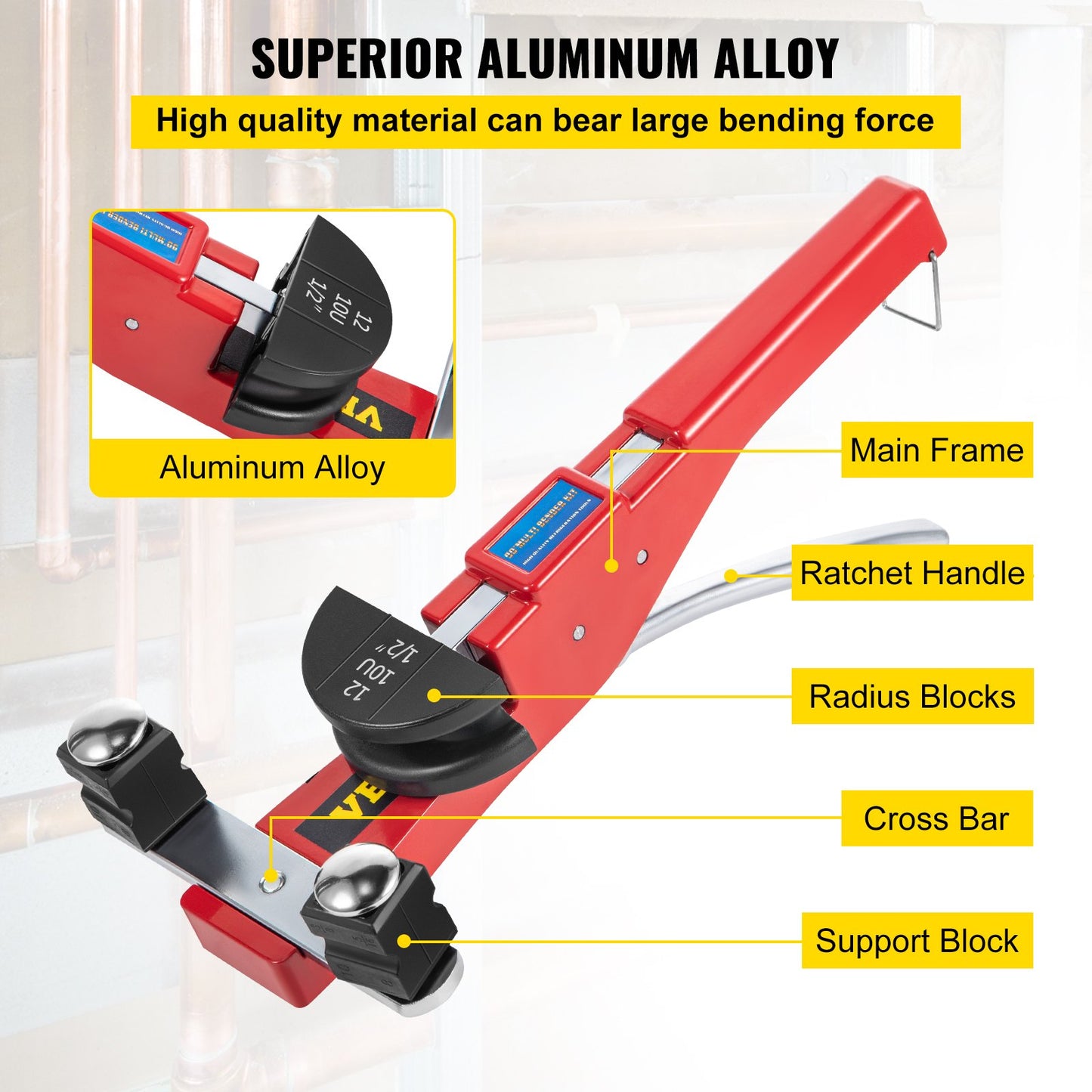 Manual Tube Bender Kit 7 Heads 1/4" to 7/8" Multi-function Ratchet Tube Bender