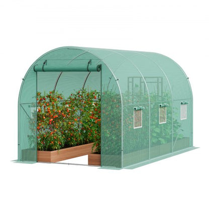 Walk-in Tunnel Greenhouse, 11.3x6.4x6.3 ft Hoop House Greenhouse Tunnel, Plant Hot House with Galvanized Steel Frame, Green PE Cover, Roll-up Zipper Door and 6 Windows for Outdoor