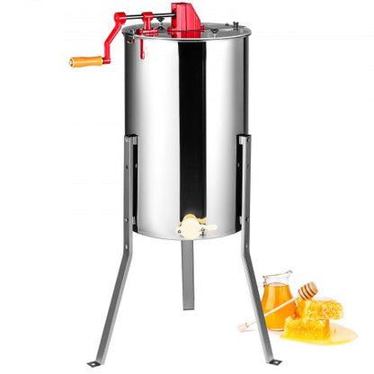 Manual Honey Extractor, 2/4 Frames Honey Spinner Extractor, Stainless Steel Beekeeping Extraction, Honeycomb Drum Spinner with Lid, Apiary Centrifuge Equipment with Height Adjustable Stand