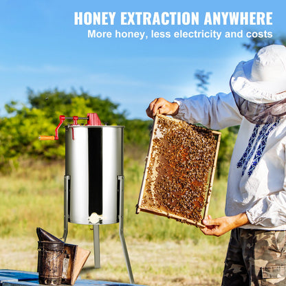 Manual Honey Extractor, 2/4 Frames Honey Spinner Extractor, Stainless Steel Beekeeping Extraction, Honeycomb Drum Spinner with Lid, Apiary Centrifuge Equipment with Height Adjustable Stand