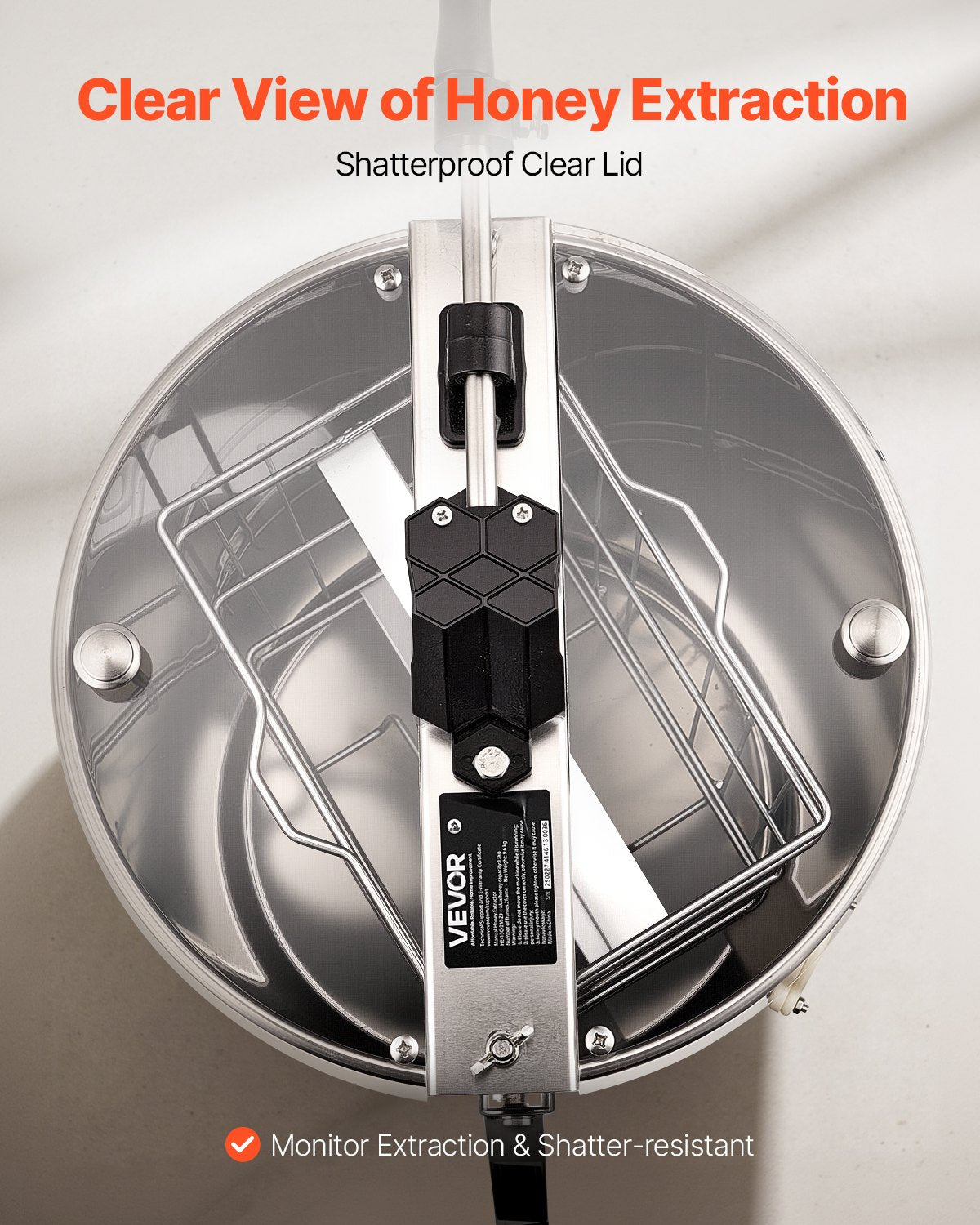 Honey Extractor, 2 Frame Manual Honey Spinner with Transparent Lid, Stainless Steel Honeycomb Drum Spinner with Height Adjustable Stand, Honeycomb Extraction Centrifuge Equipment for Beekeeping