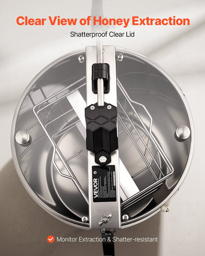 Honey Extractor, 2 Frame Manual Honey Spinner with Transparent Lid, Stainless Steel Honeycomb Drum Spinner with Height Adjustable Stand, Honeycomb Extraction Centrifuge Equipment for Beekeeping