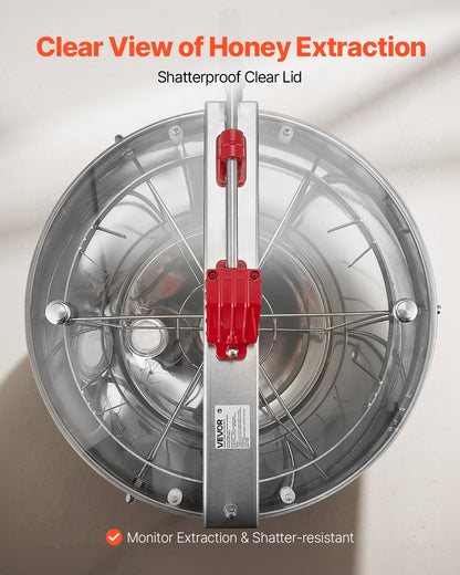 Honey Extractor, 6 Frame Manual Honey Spinner with Transparent Lid, Stainless Steel Honeycomb Drum Spinner with Height Adjustable Stand, Honeycomb Extraction Centrifuge Equipment for Beekeeping