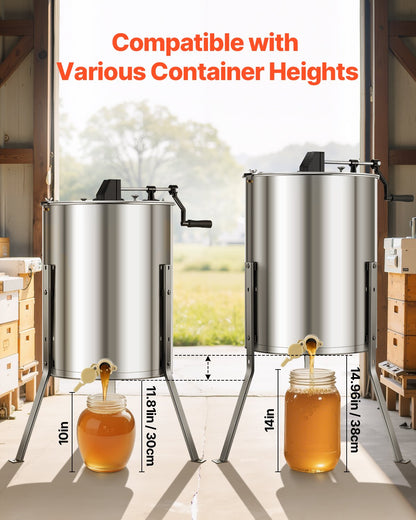 Honey Extractor, 4/8 Frame Manual Honey Spinner with Transparent Lid, Stainless Steel Honeycomb Drum Spinner with Height Adjustable Stand, Honeycomb Extraction Equipment for Beekeeping