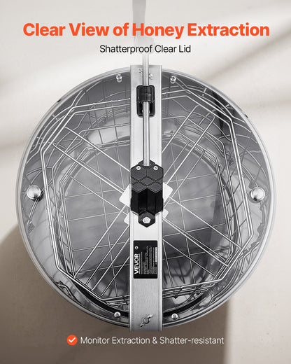 Honey Extractor, 4/8 Frame Manual Honey Spinner with Transparent Lid, Stainless Steel Honeycomb Drum Spinner with Height Adjustable Stand, Honeycomb Extraction Equipment for Beekeeping