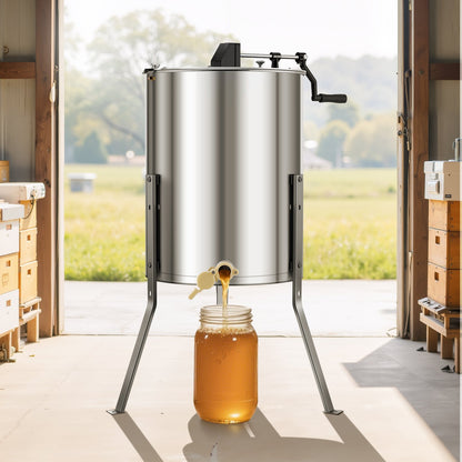 Honey Extractor, 4/8 Frame Manual Honey Spinner with Transparent Lid, Stainless Steel Honeycomb Drum Spinner with Height Adjustable Stand, Honeycomb Extraction Equipment for Beekeeping