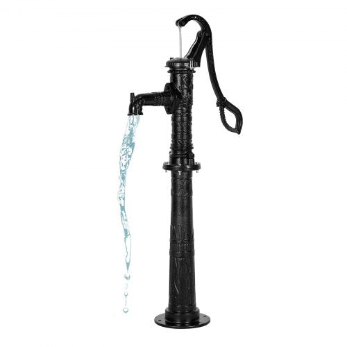 Well Hand Pitcher Pump, 20 ft Max Lift, Antique Cast Iron Manual Hand Water Pump with Heightening Base, NPT 1-1/4 in Connection, Easy Installation, for Outdoor Garden, Pond, Yard, Farm, Black