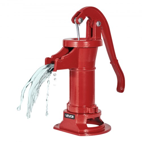 Well Hand Pitcher Pump, 25 ft Maximum Lift, Antique Cast Iron Manual Hand Water Pump, NPT 1-1/4 in Connection, Easy Installation, Old Fashioned for Outdoor Garden, Pond, Backyard, Farm, Red