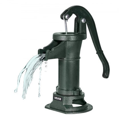 Well Hand Pitcher Pump, 25 ft Maximum Lift, Antique Cast Iron Manual Hand Water Pump, NPT 1-1/4 in Connection, Easy Installation, Old Fashioned for Outdoor Garden, Pond, Backyard, Farm, Green
