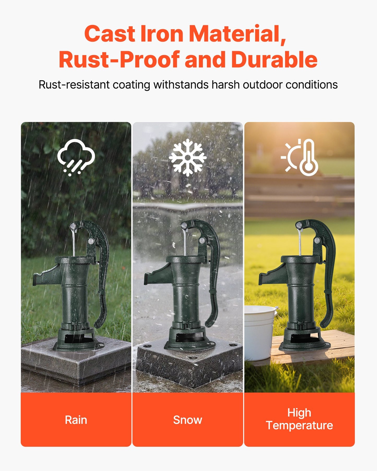 Well Hand Pitcher Pump, 25 ft Maximum Lift, Antique Cast Iron Manual Hand Water Pump, NPT 1-1/4 in Connection, Easy Installation, Old Fashioned for Outdoor Garden, Pond, Backyard, Farm, Green