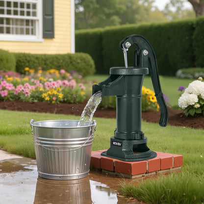 Well Hand Pitcher Pump, 25 ft Maximum Lift, Antique Cast Iron Manual Hand Water Pump, NPT 1-1/4 in Connection, Easy Installation, Old Fashioned for Outdoor Garden, Pond, Backyard, Farm, Green