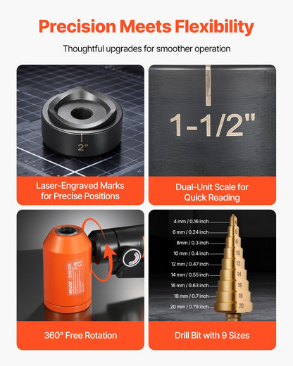 Utslagningsstanssats, 98,07 kN hydraulisk utslagningssats, 12,7 till 50,8 mm KO-verktygssats Håltagningsverktyg, KO-verktygssats med 6 backar för metallskåp, elektriska styrskåp, kopplingsskåp
