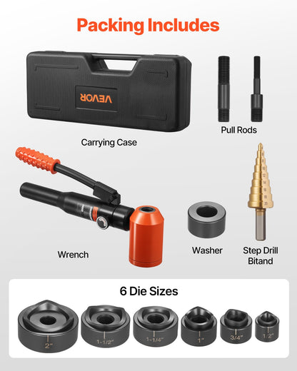 Utslagningsstanssats, 98,07 kN hydraulisk utslagningssats, 12,7 till 50,8 mm KO-verktygssats Håltagningsverktyg, KO-verktygssats med 6 backar för metallskåp, elektriska styrskåp, kopplingsskåp