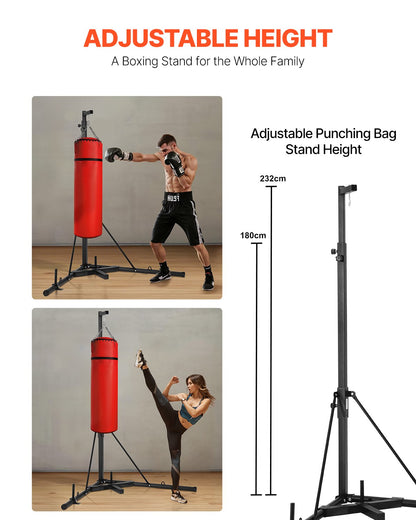 Punching Bag Stand, Steel Heavy Duty Workout Training Equipment, Adjustable Height Boxing Punching Stand with Weighted Base, Holds Up to 140 lbs, Freestanding Sandbag Rack for Home Gym Fitness