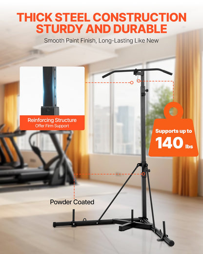 2 in 1 Punching Bag Stand, Steel Heavy Duty Workout Equipment, Adjustable Height Boxing Punching Bag Stand with Pull Up Bar, Freestanding Sandbag Rack, Holds Up to 140 lbs, for Home Gym Fitness