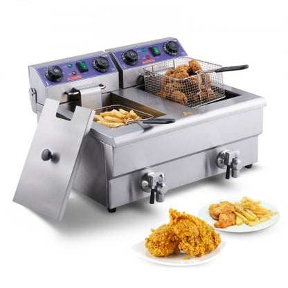 Commercial Electric Deep Fryer Countertop Deep Fryer with Dual Tanks 6000W