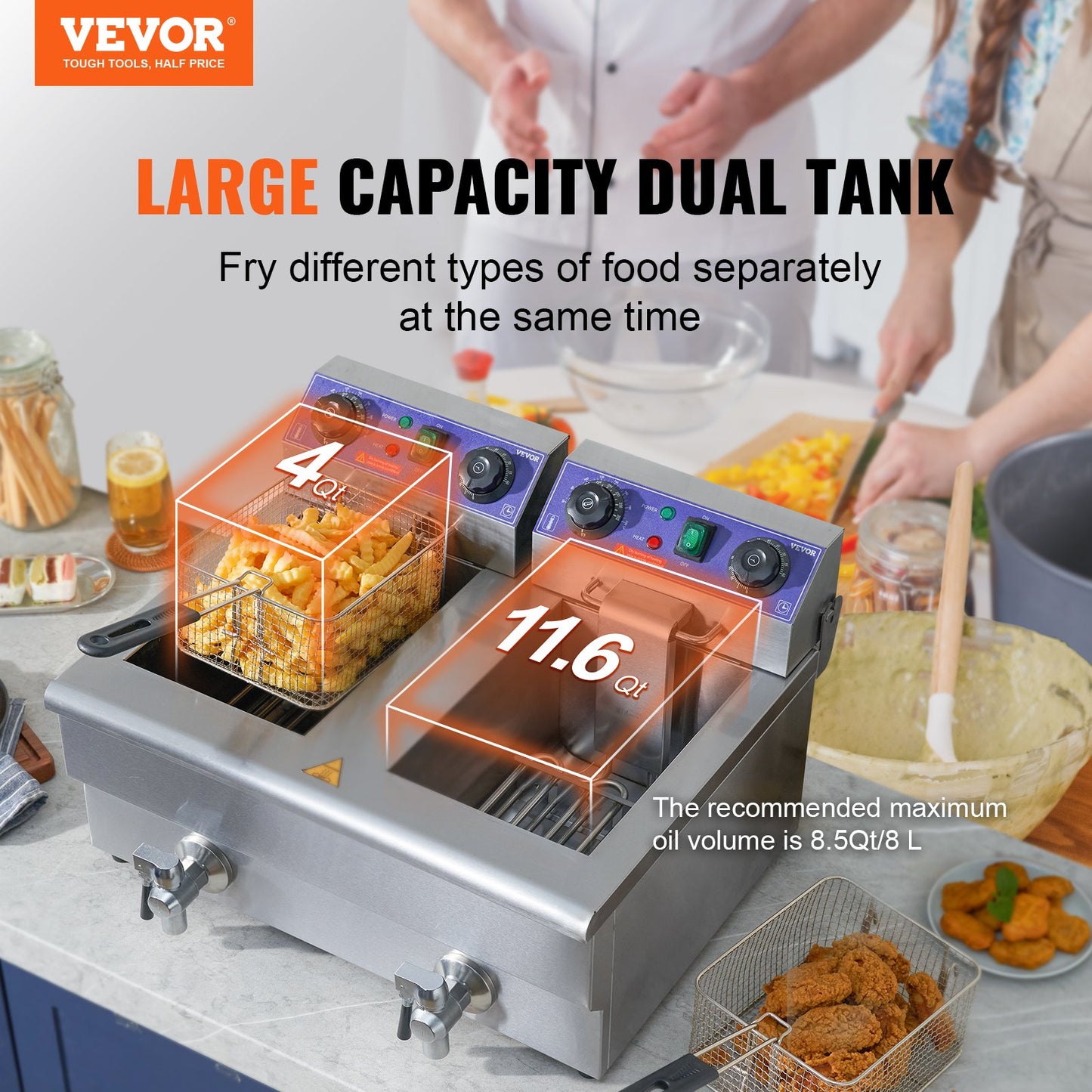 Commercial Electric Deep Fryer Countertop Deep Fryer with Dual Tanks 6000W