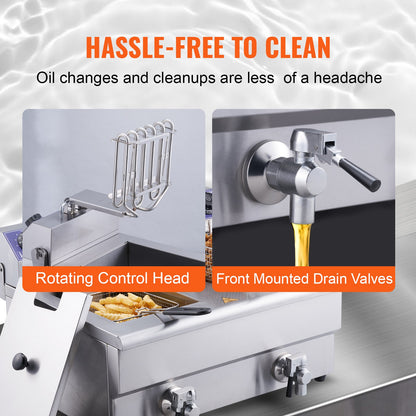 Commercial Electric Deep Fryer Countertop Deep Fryer with Dual Tanks 6000W