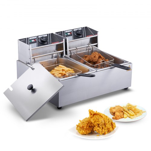 Commercial Electric Deep Fryer Countertop Deep Fryer Dual Detachable Tanks