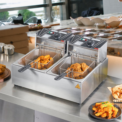 Commercial Electric Deep Fryer Countertop Deep Fryer Dual Detachable Tanks