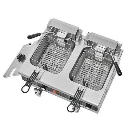 Commercial Deep Fryer, Dual Tank 3500W Electric Countertop Fryer, 2 x 9Qt / 8.5L Double Oil Fryer with 2 Baskets, 1mm Thickened Stainless Steel, Time & Temp Control, for Kitchen Restaurant Use