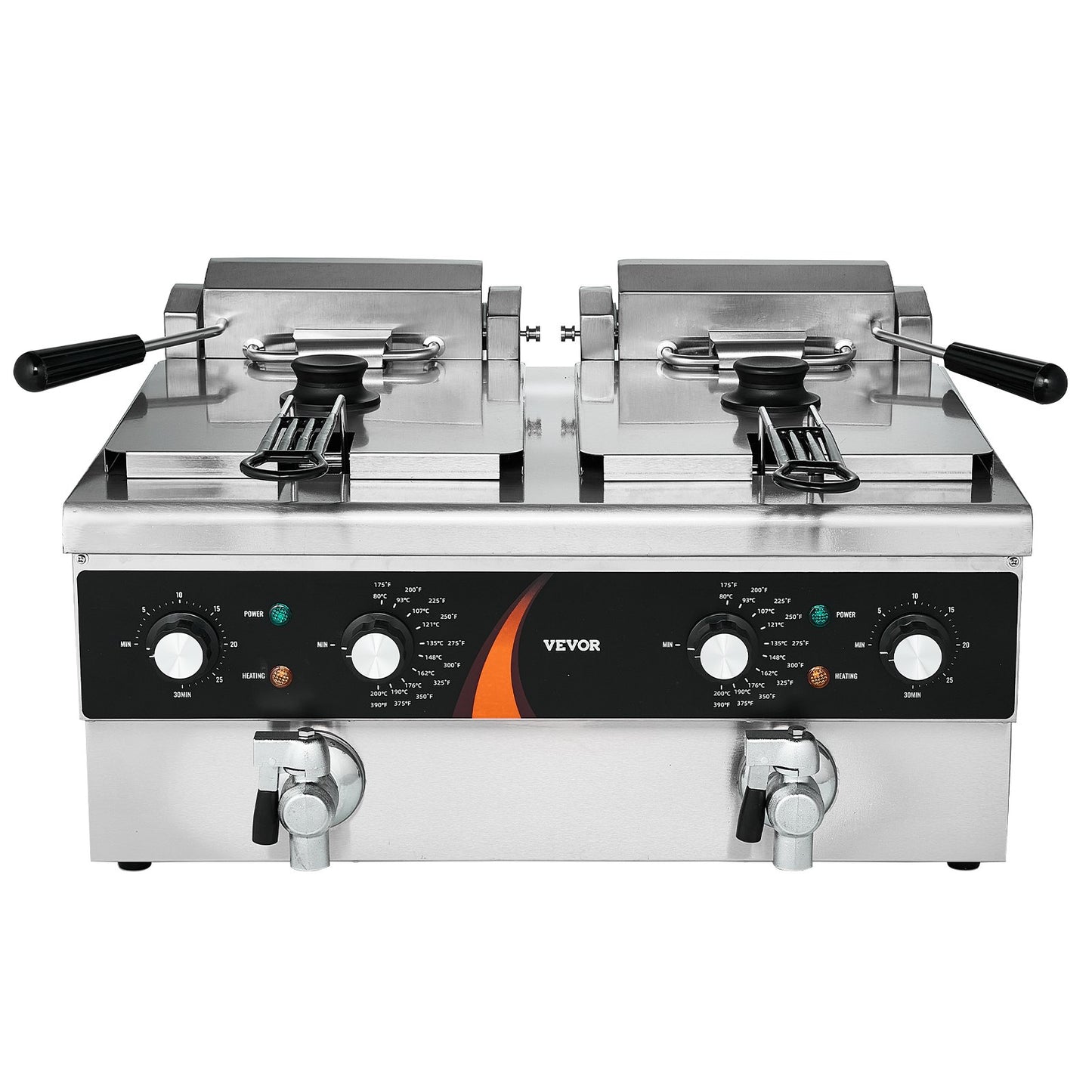 Commercial Deep Fryer, Dual Tank 3500W Electric Countertop Fryer, 2 x 9Qt / 8.5L Double Oil Fryer with 2 Baskets, 1mm Thickened Stainless Steel, Time & Temp Control, for Kitchen Restaurant Use