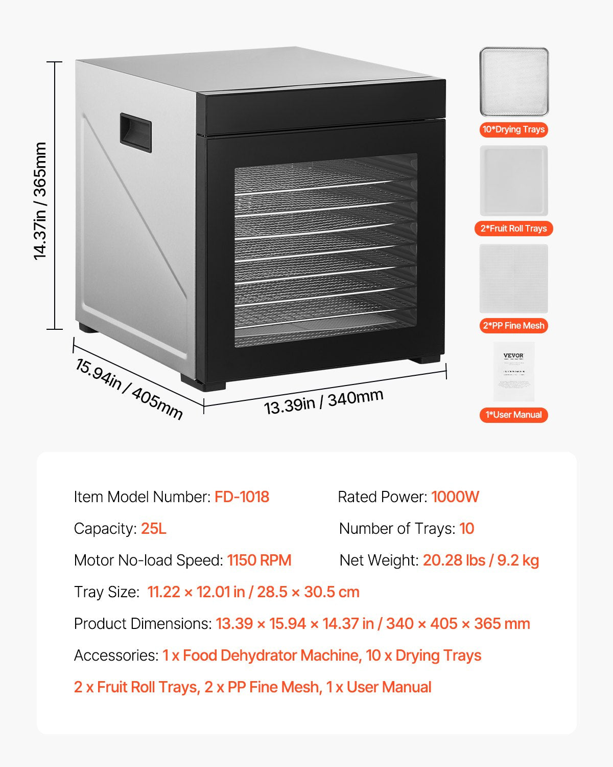 Food Dehydrator Machine, 10 Stainless Steel Trays, 1000W Electric Food Dryer with Adjustable Temperature & 24-Hour Timer, Freeze Dryer for Jerky, Meat, Fruit, Vegetables, Herbs, Dog Treats
