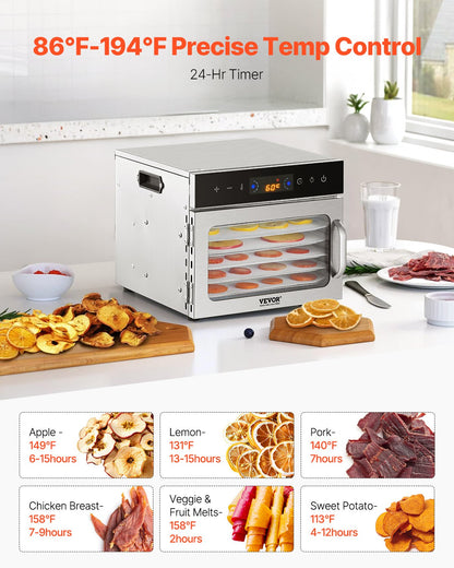 Food Dehydrator Machine, 6 Stainless Steel Trays, 400W Electric Food Dryer with Adjustable Temperature & 24-Hour Timer, Freeze Dryer for Jerky, Meat, Fruit, Vegetables, Herbs, Dog Treats