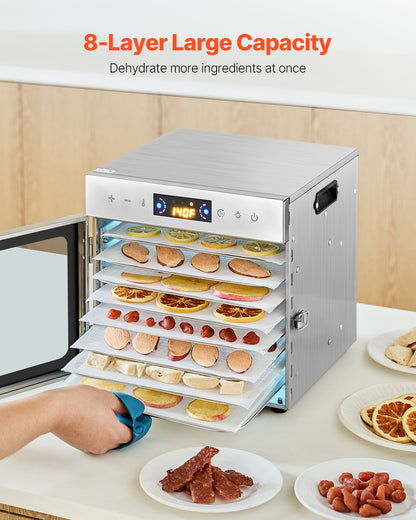 Food Dehydrator Machine, 8 Stainless Steel Trays, 400W Electric Food Dryer with Adjustable Temperature & 24-Hour Timer, Freeze Dryer for Jerky, Meat, Fruit, Vegetables, Herbs, Dog Treats