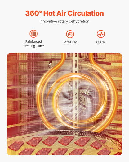 Rotary Food Dehydrator Machine, 12 Stainless Steel Trays, 800W Electric Food Dryer with Adjustable Temperature & 24-Hour Timer, Freeze Dryer for Jerky, Meat, Fruit, Vegetables, Herbs, Dog Treats