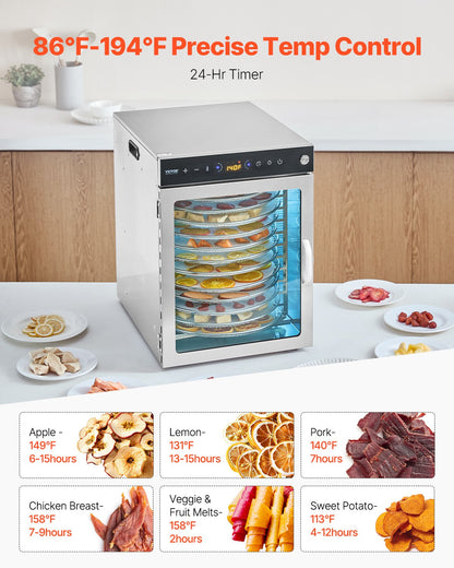 Rotary Food Dehydrator Machine, 12 Stainless Steel Trays, 800W Electric Food Dryer with Adjustable Temperature & 24-Hour Timer, Freeze Dryer for Jerky, Meat, Fruit, Vegetables, Herbs, Dog Treats