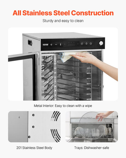 Rotary Food Dehydrator Machine, 12 Stainless Steel Trays, 800W Electric Food Dryer with Adjustable Temperature & 24-Hour Timer, Freeze Dryer for Jerky, Meat, Fruit, Vegetables, Herbs, Dog Treats