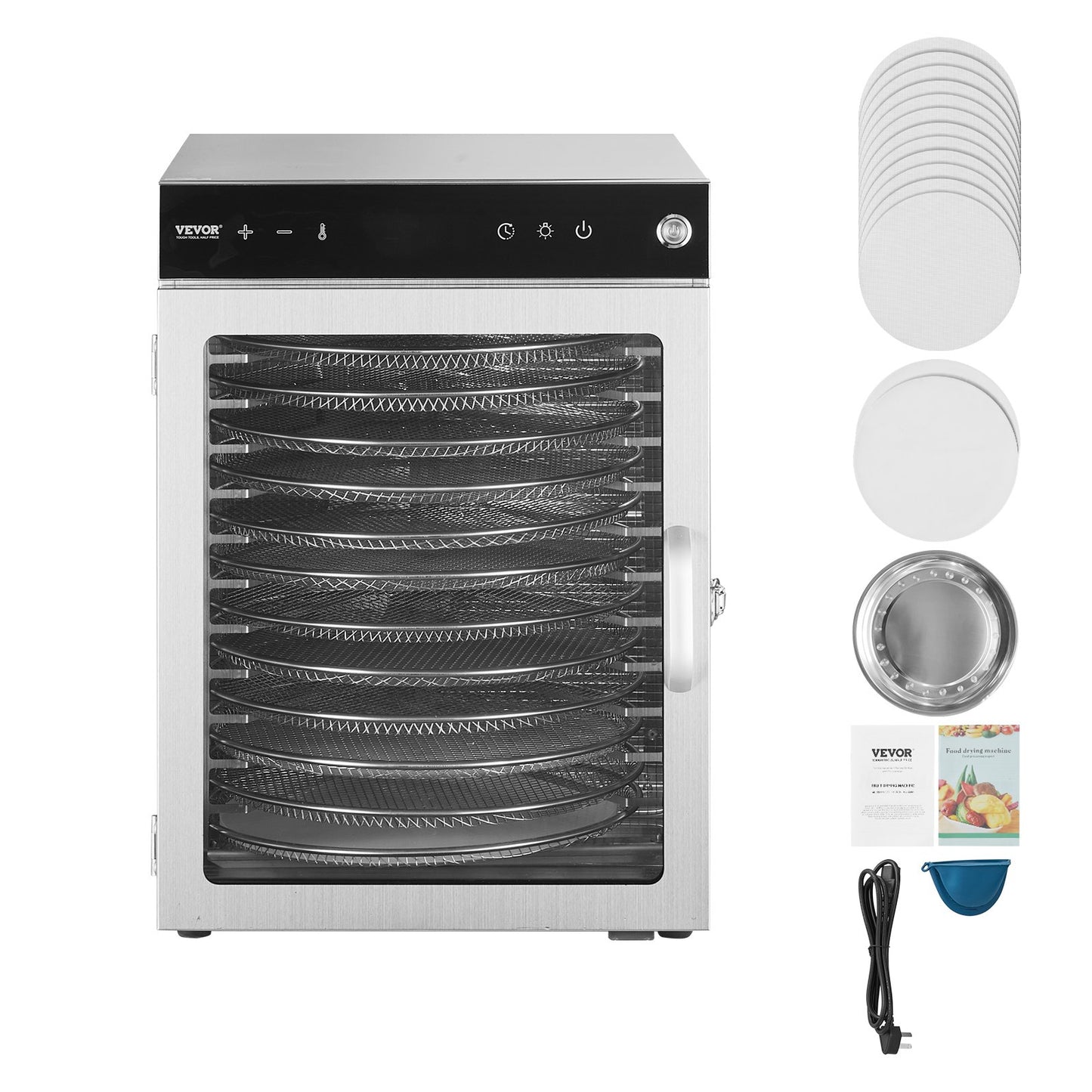 Rotary Food Dehydrator Machine, 12 Stainless Steel Trays, 800W Electric Food Dryer with Adjustable Temperature & 24-Hour Timer, Freeze Dryer for Jerky, Meat, Fruit, Vegetables, Herbs, Dog Treats
