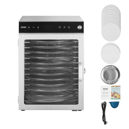 Rotary Food Dehydrator Machine, 12 Stainless Steel Trays, 800W Electric Food Dryer with Adjustable Temperature & 24-Hour Timer, Freeze Dryer for Jerky, Meat, Fruit, Vegetables, Herbs, Dog Treats