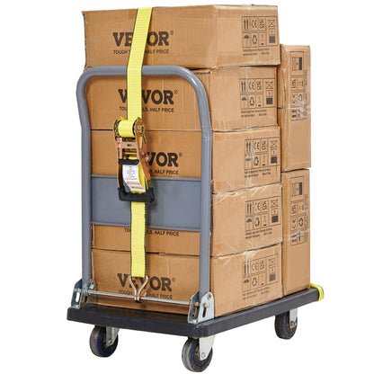 Ratchet Tie Down Straps (4PK), 5000 lb Break Strength, Double J Hook Includes 4 Premium 2" x 15' Rachet Tie Downs with Padded Handles, for Moving Securing Cargo, Appliances, Lawn Equipment