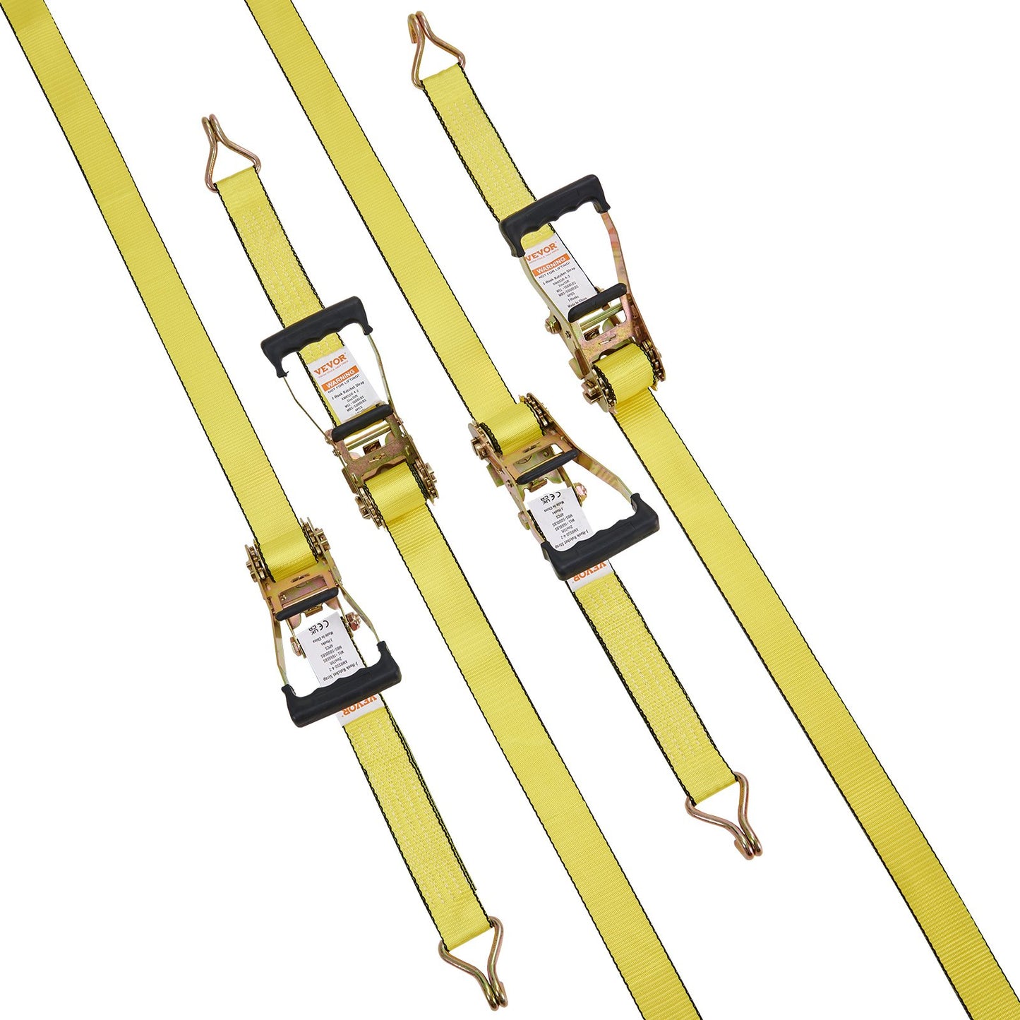 Ratchet Tie Down Straps (4PK), 5000 lb Break Strength, Double J Hook Includes 4 Premium 2" x 15' Rachet Tie Downs with Padded Handles, for Moving Securing Cargo, Appliances, Lawn Equipment